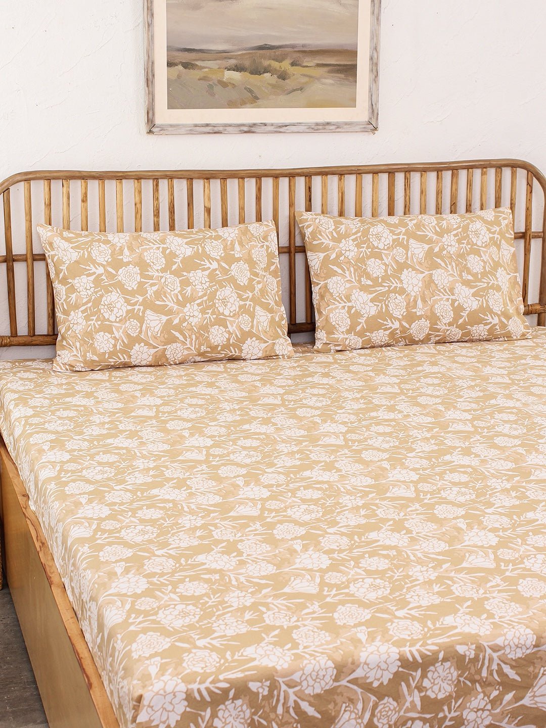 Genda Phool Bed Set (Duvet Cover + Bedsheet) - Beige