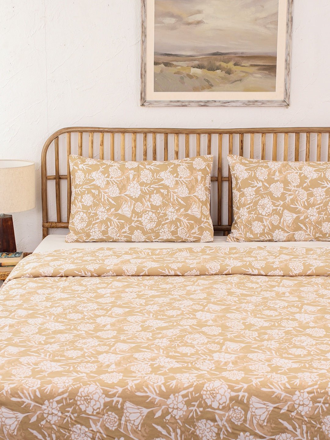 Genda Phool Bed Set (Duvet Cover + Bedsheet) - Beige