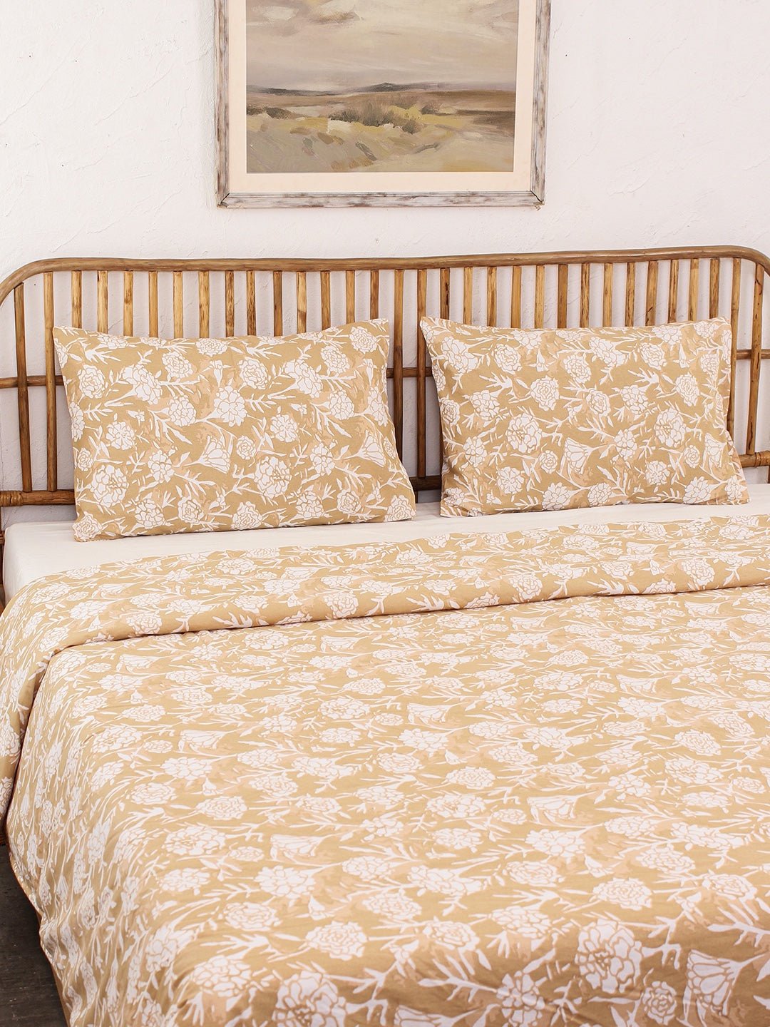 Genda Phool Bed Set (Duvet Cover + Bedsheet) - Beige