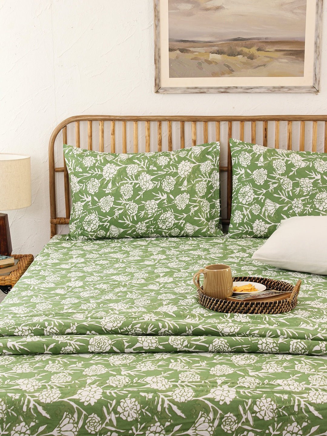 Genda Phool Bed Set (Duvet Cover + Bedsheet) - Green