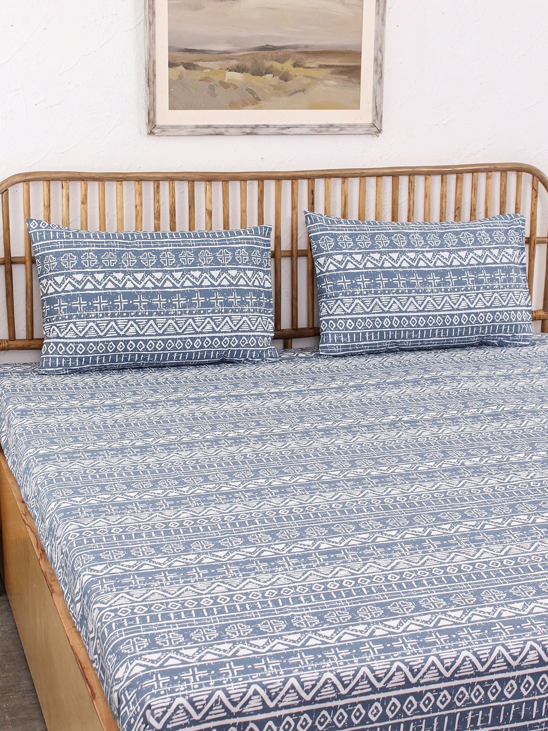 Kullu Patti Bed Set (Duvet Cover + Bedsheet) - Blue