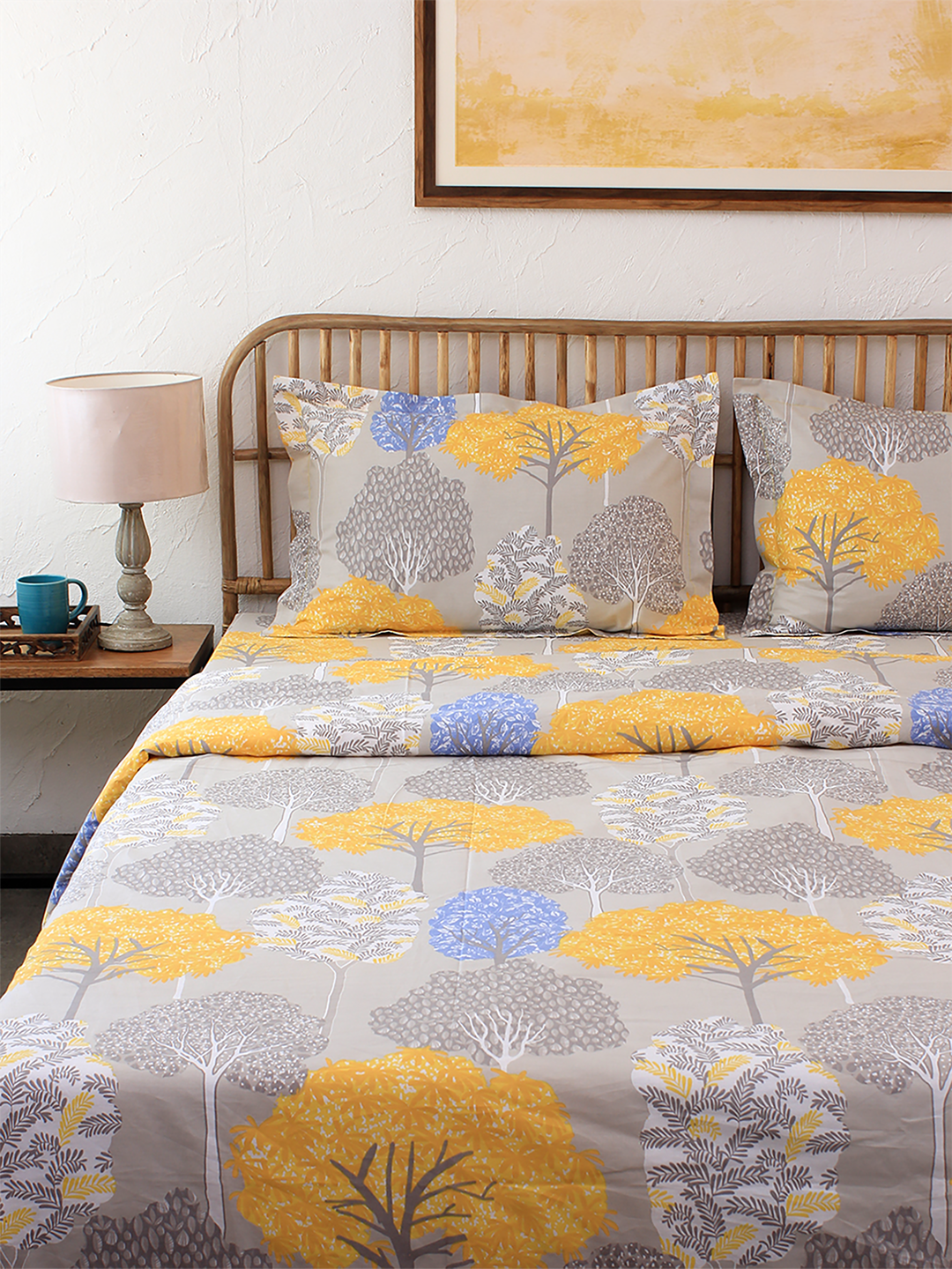 Saptaparni Bed Set (Dohar + Bedsheet) - Yellow