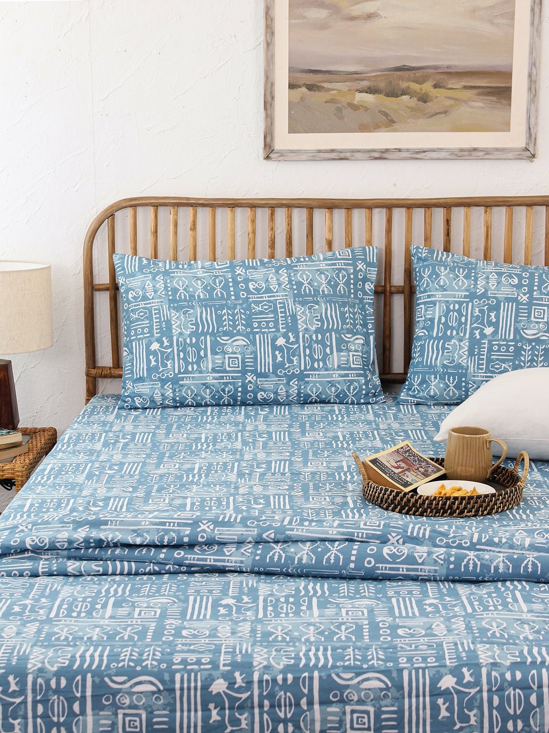 Gamathi Bed Set (Dohar + Bedsheet) - Light Blue