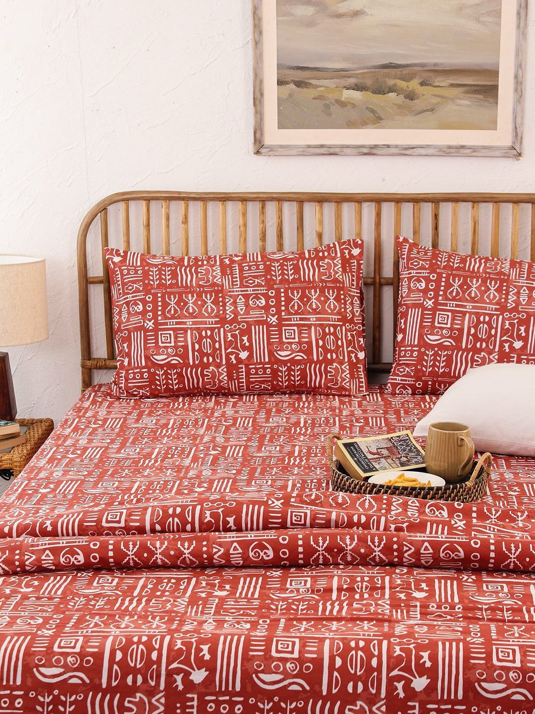 Gamathi Bed Set (Dohar + Bedsheet) - Rust