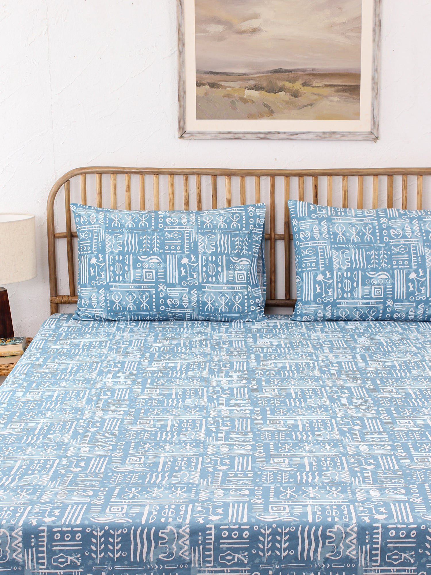 Gamathi Bedsheet with Pillow Cover (Light Blue) - 144 TC