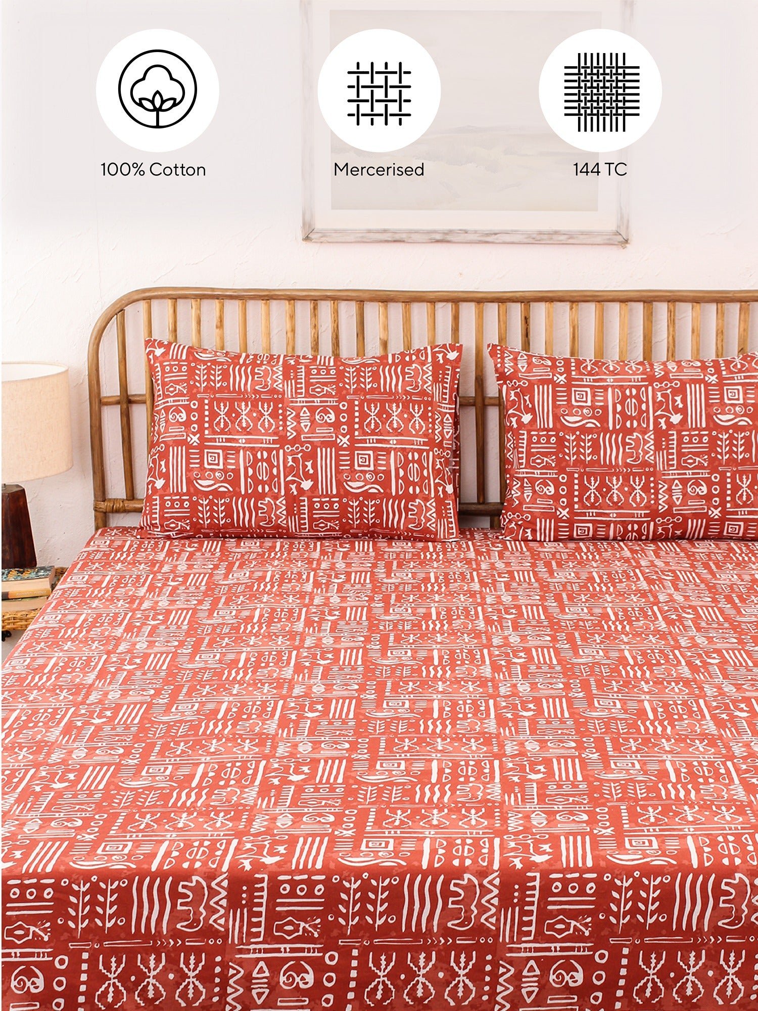Gamathi Bedsheet with Pillow Cover (Rust) - 144 TC