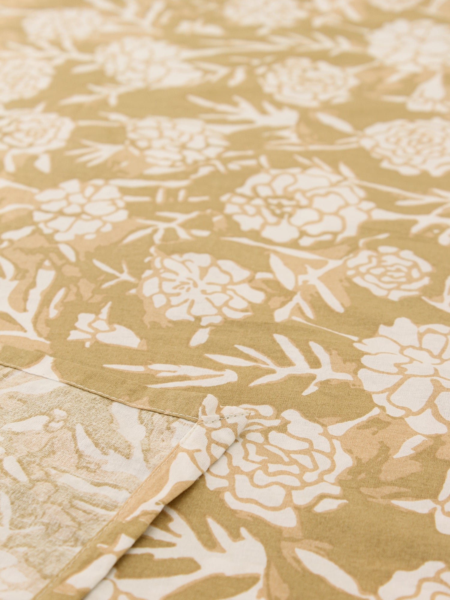 Genda Phool Bedsheet with Pillow Cover (Beige) - 144 TC