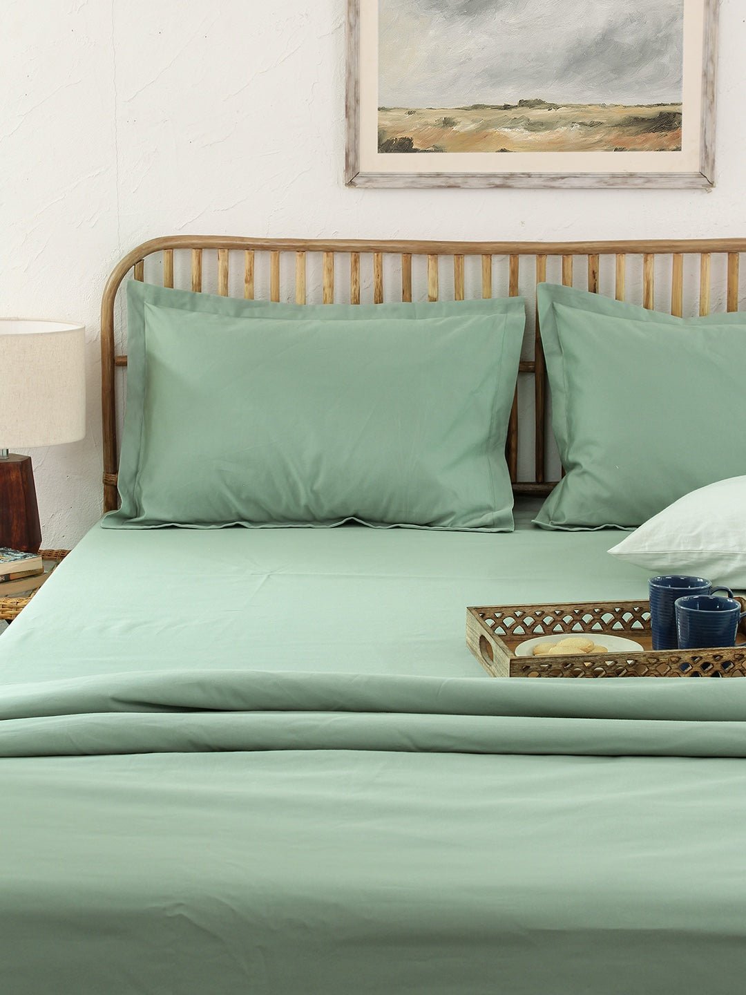 Sage Bedsheet With Pillow Cover (Green) - 600 TC