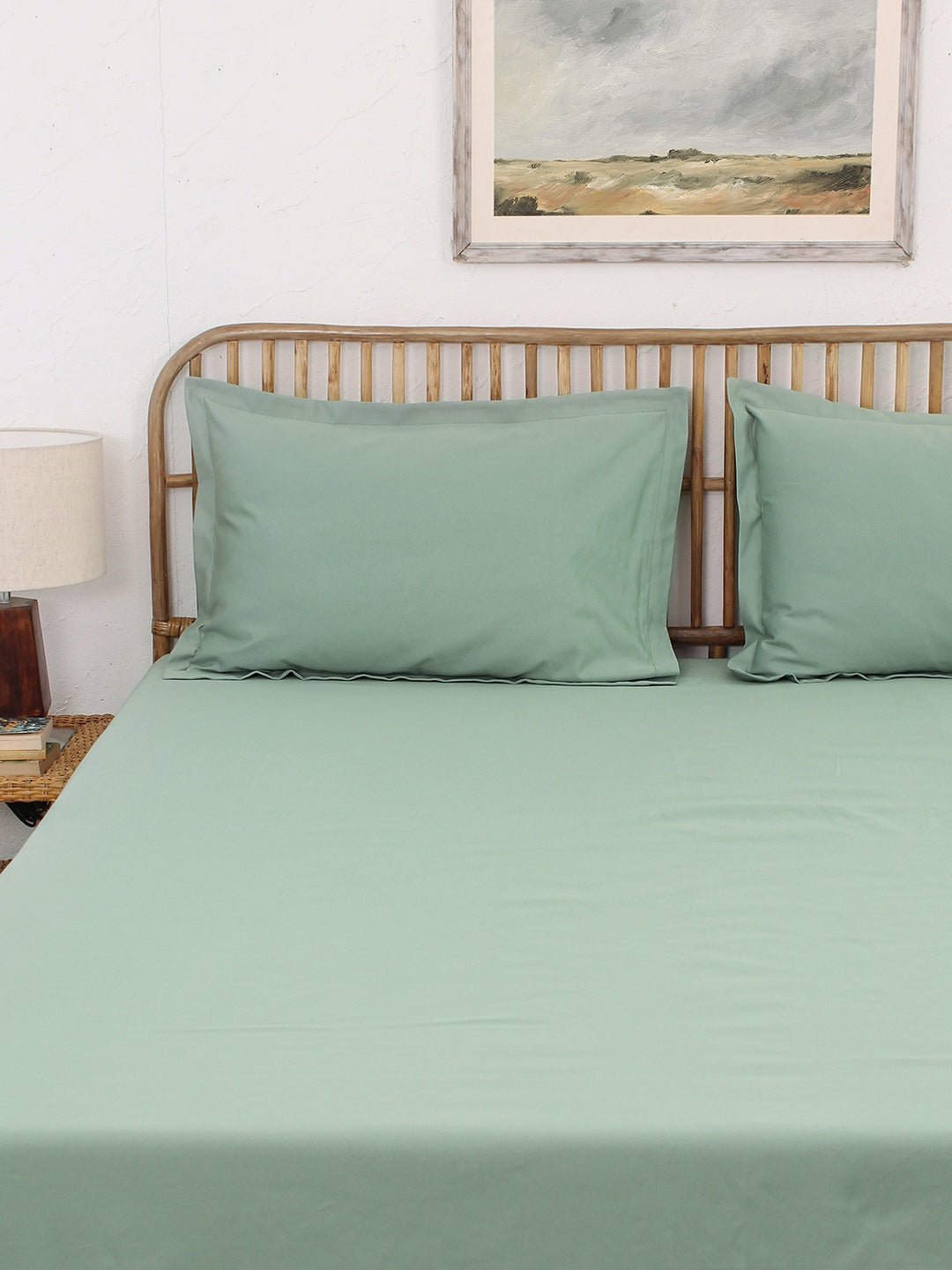 Sage Bedsheet With Pillow Cover (Green) - 600 TC