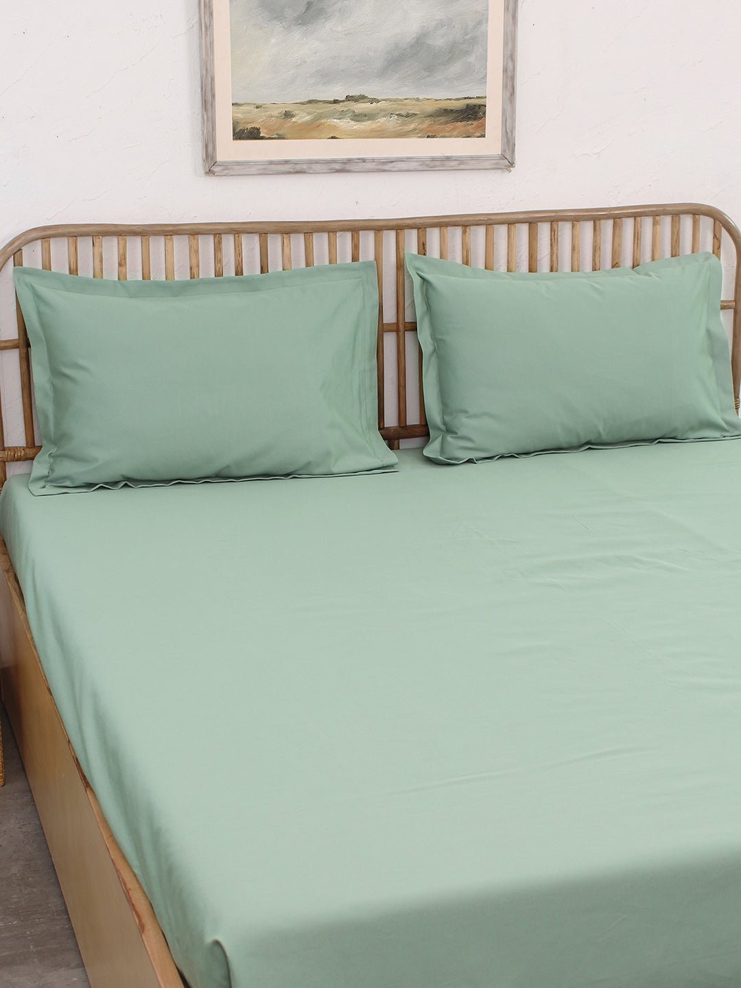 Sage Bedsheet With Pillow Cover (Green) - 600 TC