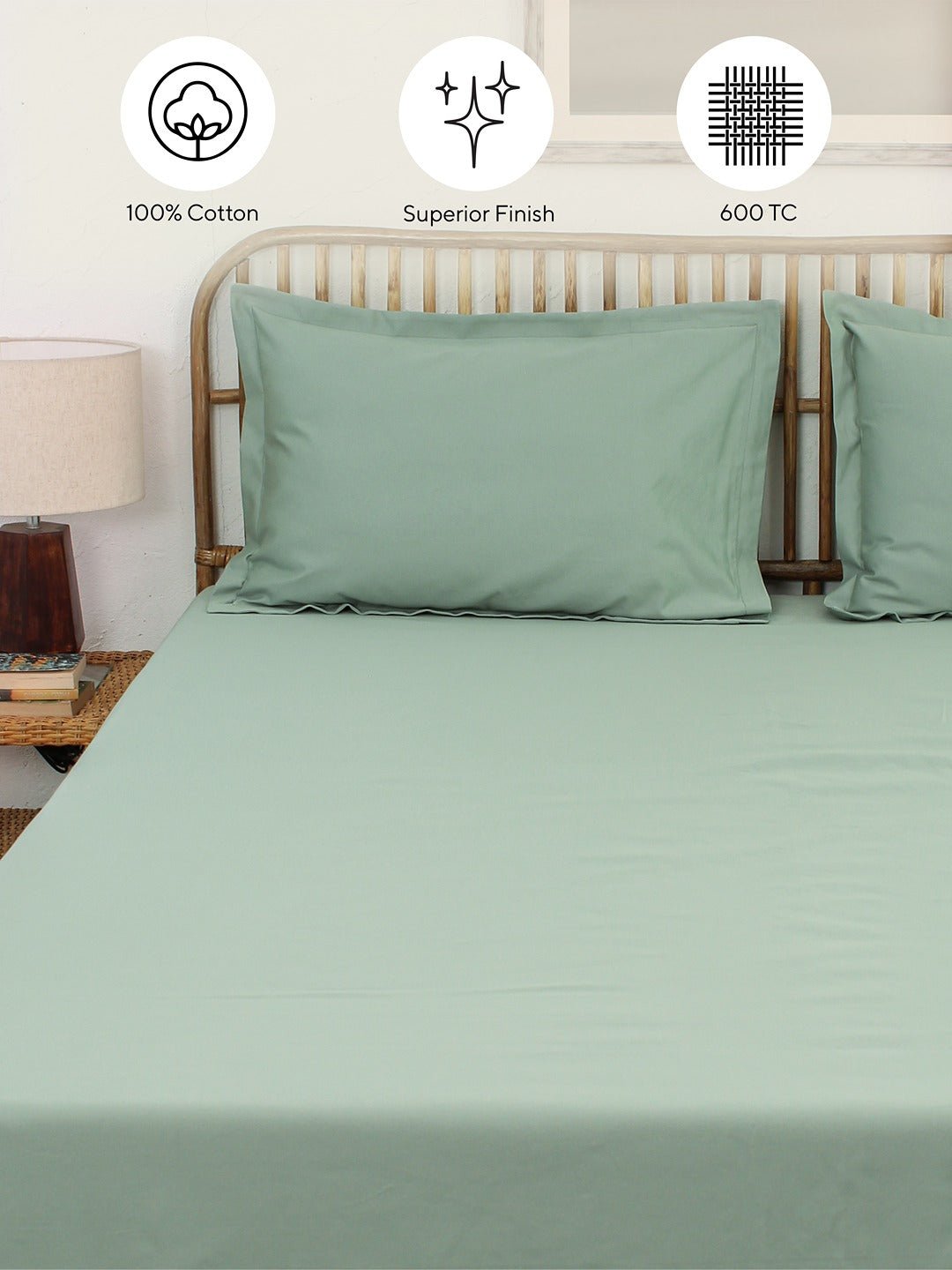 Sage Bedsheet With Pillow Cover (Green) - 600 TC