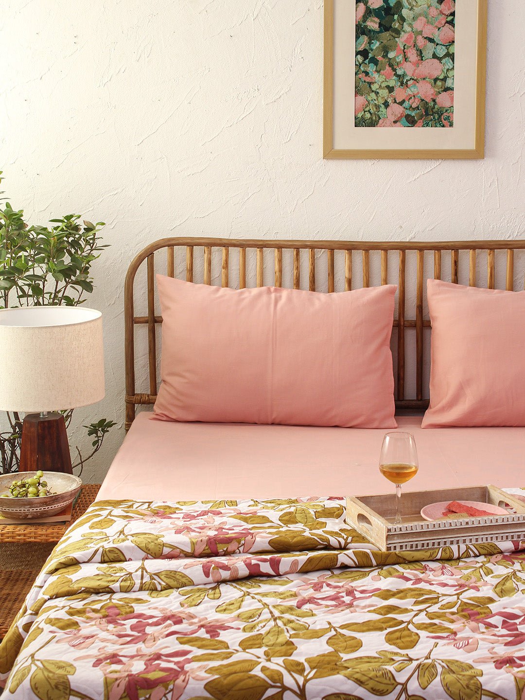 Shobhanjan Pink Bedsheet with Pillow Cover