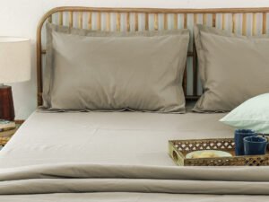 Solid Bedsheet with Pillow Cover (Beige) – 400 TC