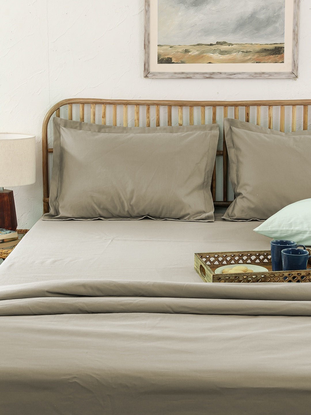 Solid Bedsheet with Pillow Cover (Beige) - 400 TC