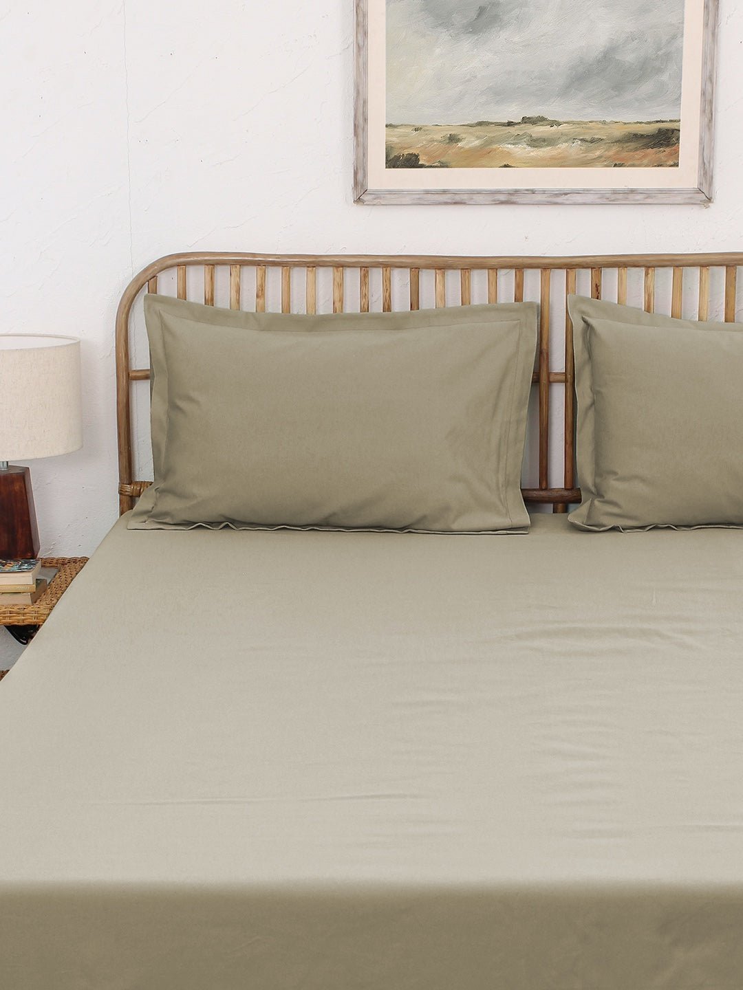 Solid Bedsheet with Pillow Cover (Beige) - 400 TC