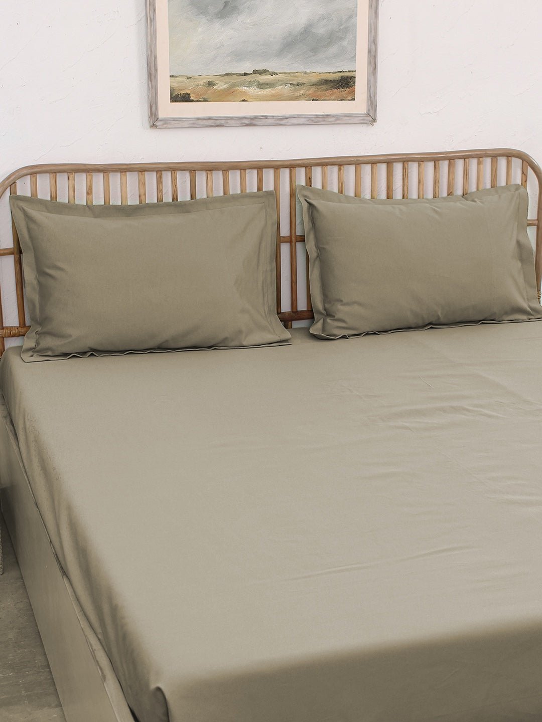 Solid Bedsheet with Pillow Cover (Beige) - 400 TC