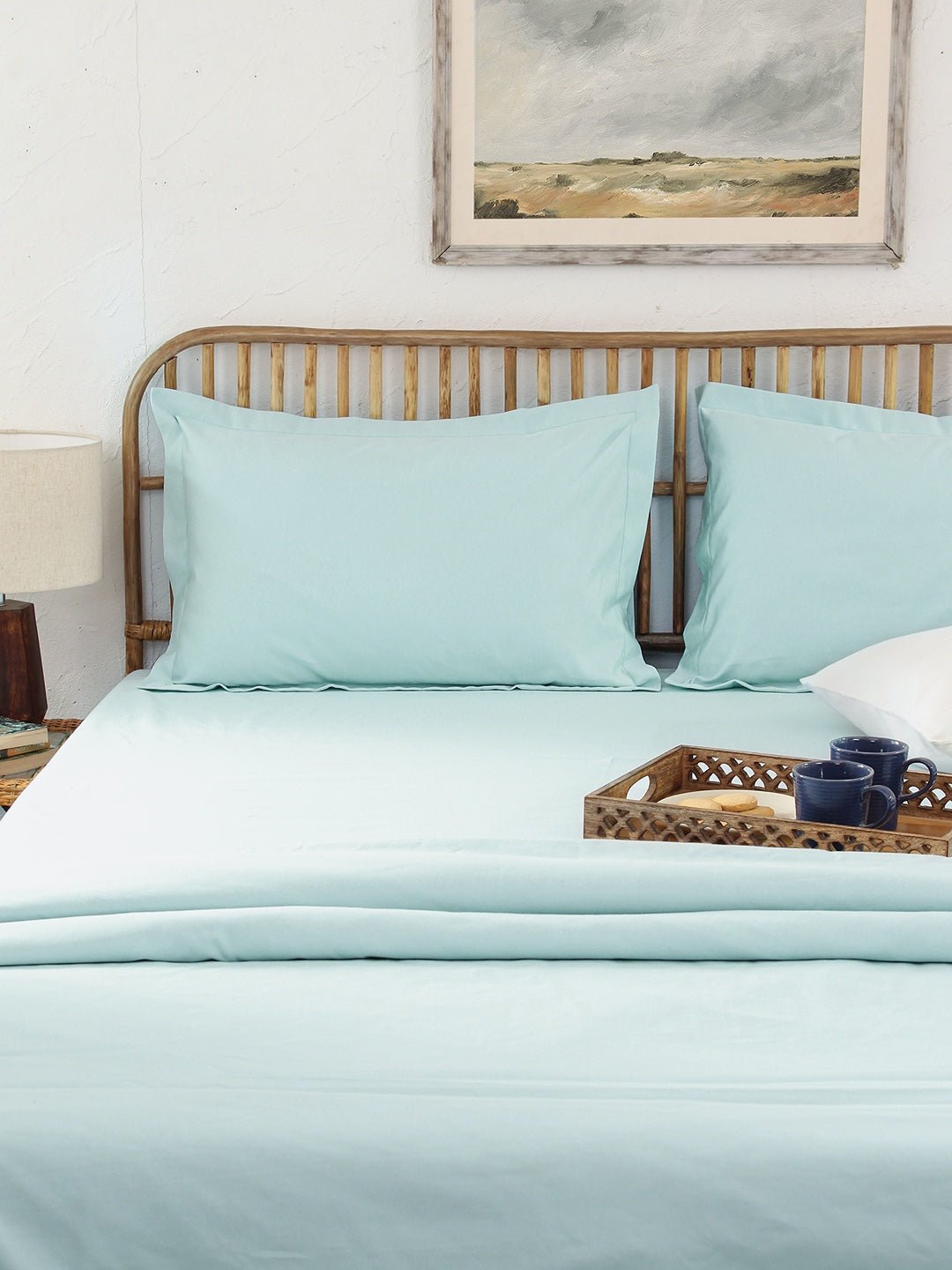 Solid Bedsheet with Pillow Cover Set (Blue) - 400 TC