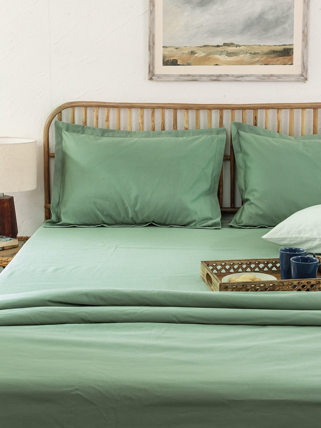 Solid King Bedsheet Set (Green) - 400 TC