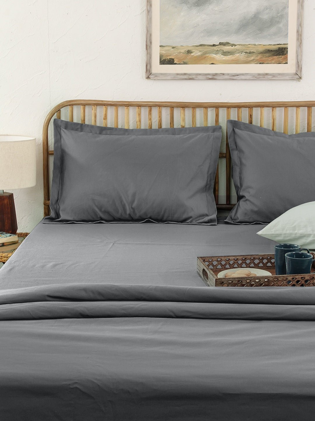 Solid Bedsheet with Pillow Cover (Grey) - 400 TC