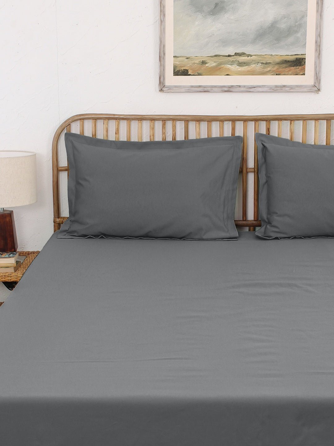 Solid Bedsheet with Pillow Cover (Grey) - 400 TC