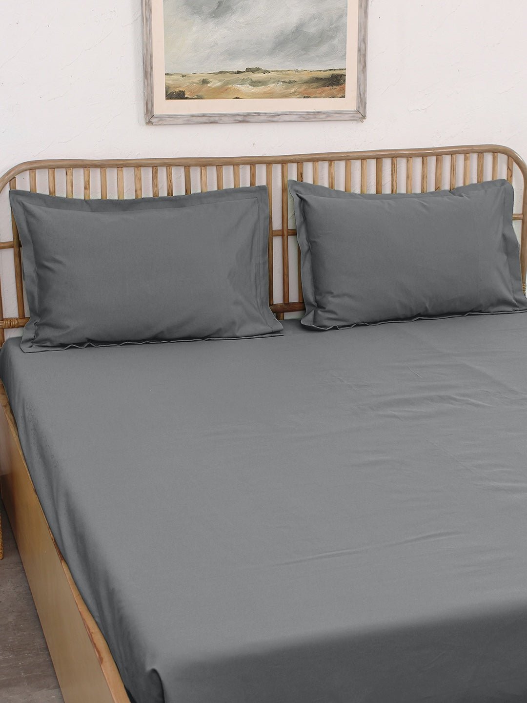 Solid Bedsheet with Pillow Cover (Grey) - 400 TC