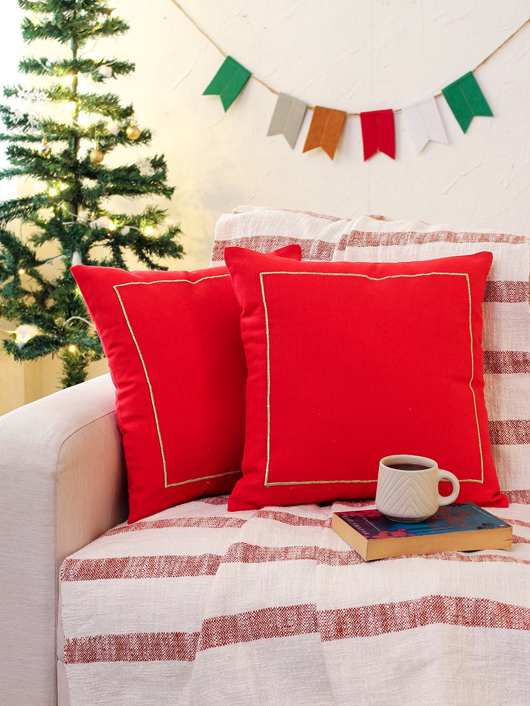 Holly Cushion Cover (Red) - Medium