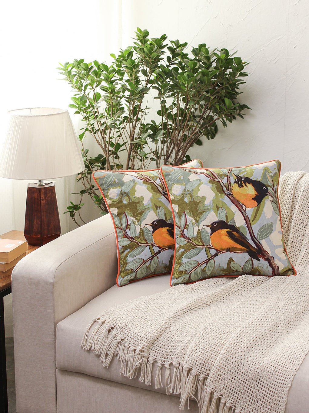 The Native Oriole Cushion Cover (Green) - Medium