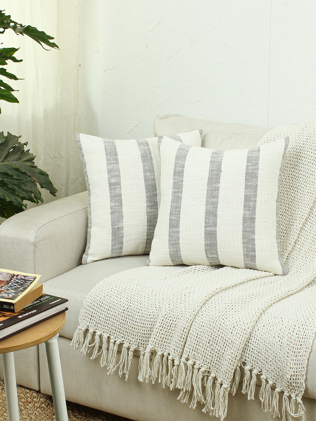 Block Set Of 2 Cushion Covers - (Grey) - 40x40cm