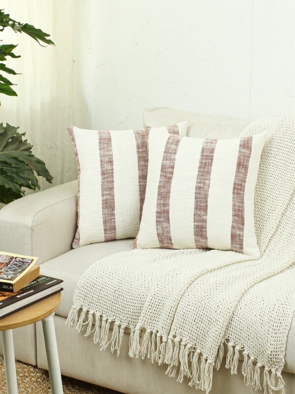 Block Set Of 2 Cushion Covers – (Red) – 40x40cm