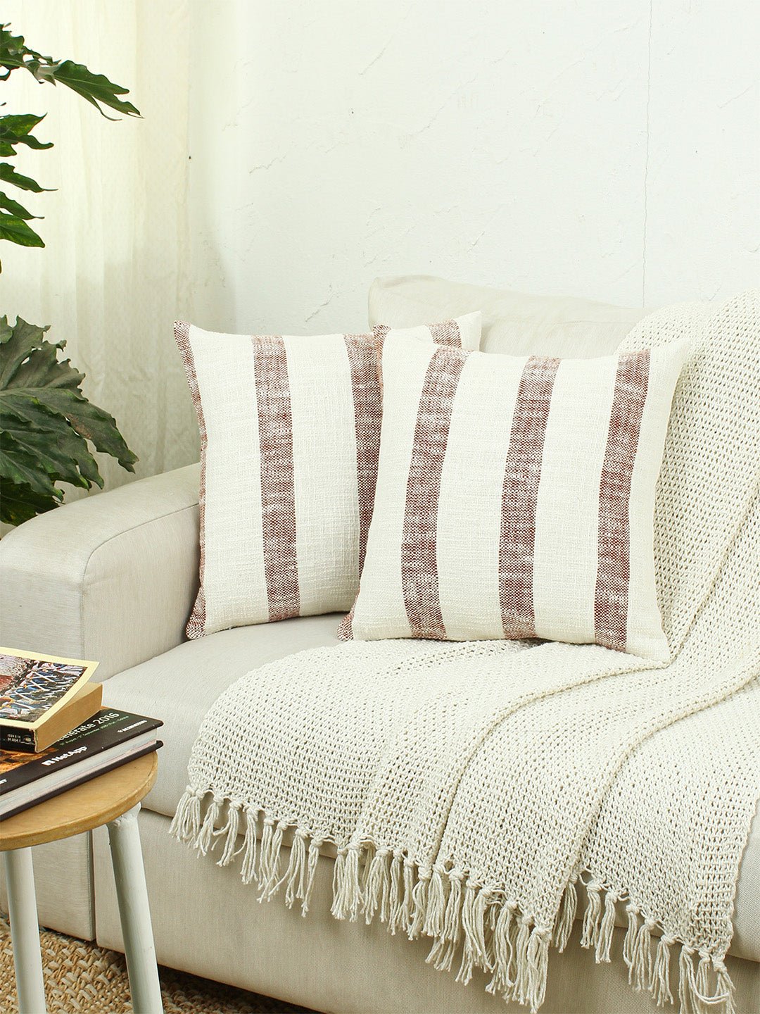 Block Set Of 2 Cushion Covers - (Red) - 40x40cm