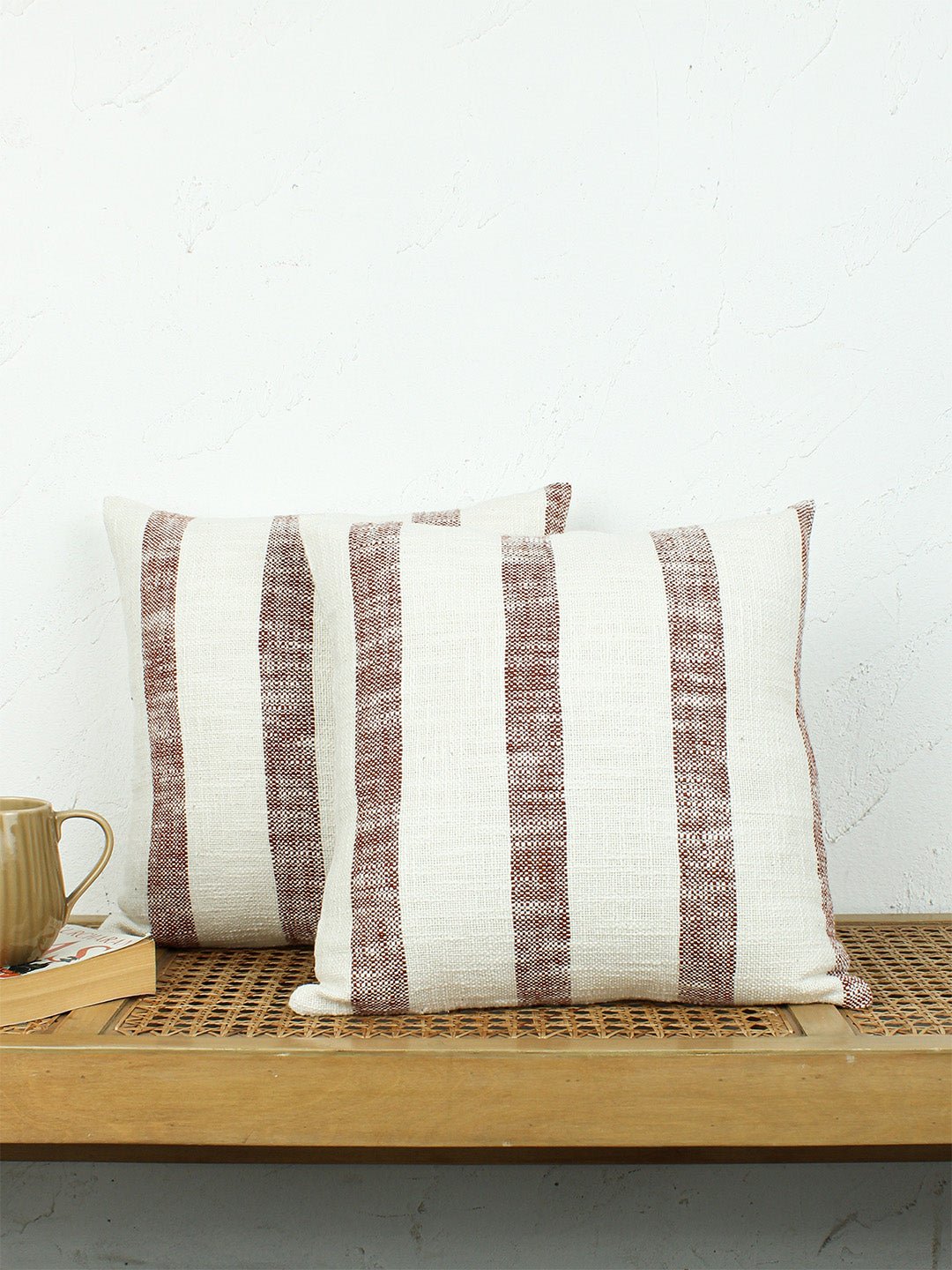 Block Set Of 2 Cushion Covers - (Red) - 40x40cm