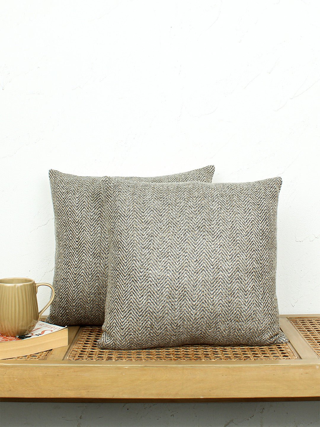 Chevron Set Of 2 Cushion Covers - (Black) - 40x40cm