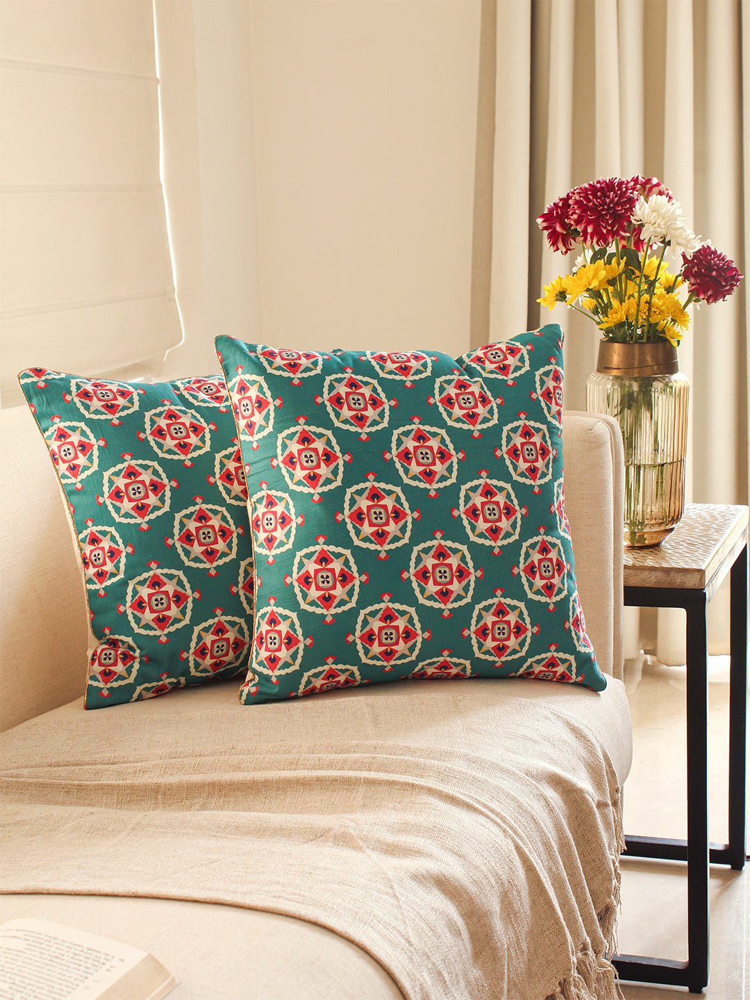 Gulshan - Set Of 2 Cushion Covers (Teal) - Medium