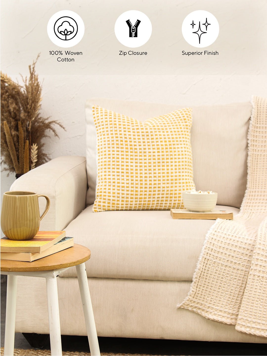 Girnar - Set Of 2 Cushion Covers (Yellow) - 45X45 cm