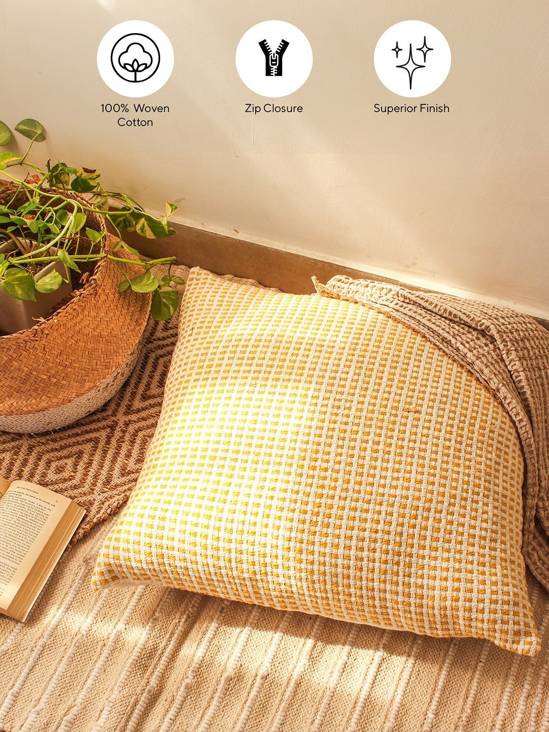 Girnar - Set Of 2 Cushion Covers (Yellow) - Large