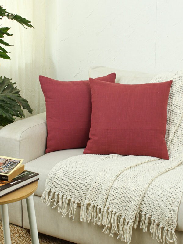 Herringbone Set Of 2 Cushion Covers – (Rust) – 40x40cm