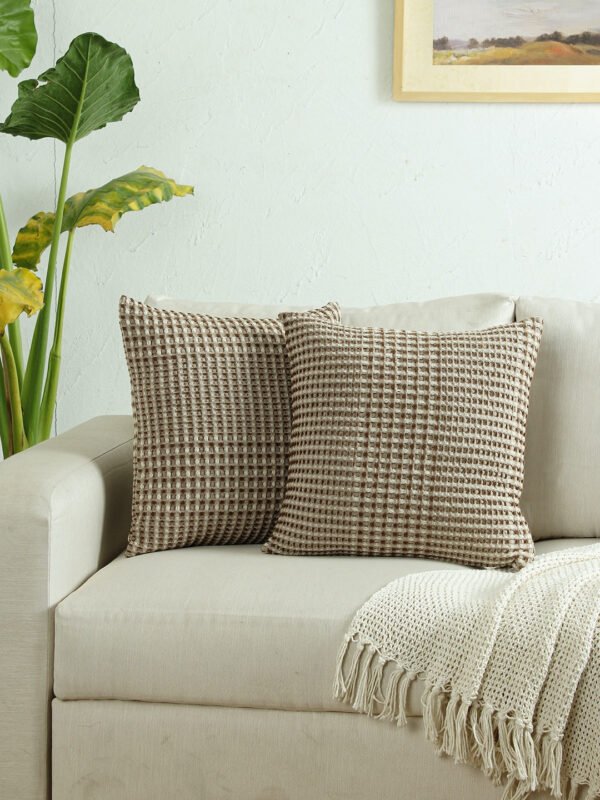Karakoram Set Of 2 Cushion Cover (Natural/Dark Brown) – 40X40cm