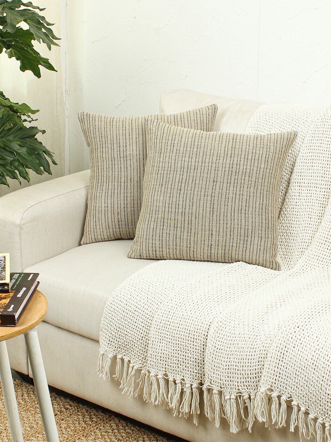 Pinstripe Set Of 2 Cushion Covers - (Beige) - 40x40cm