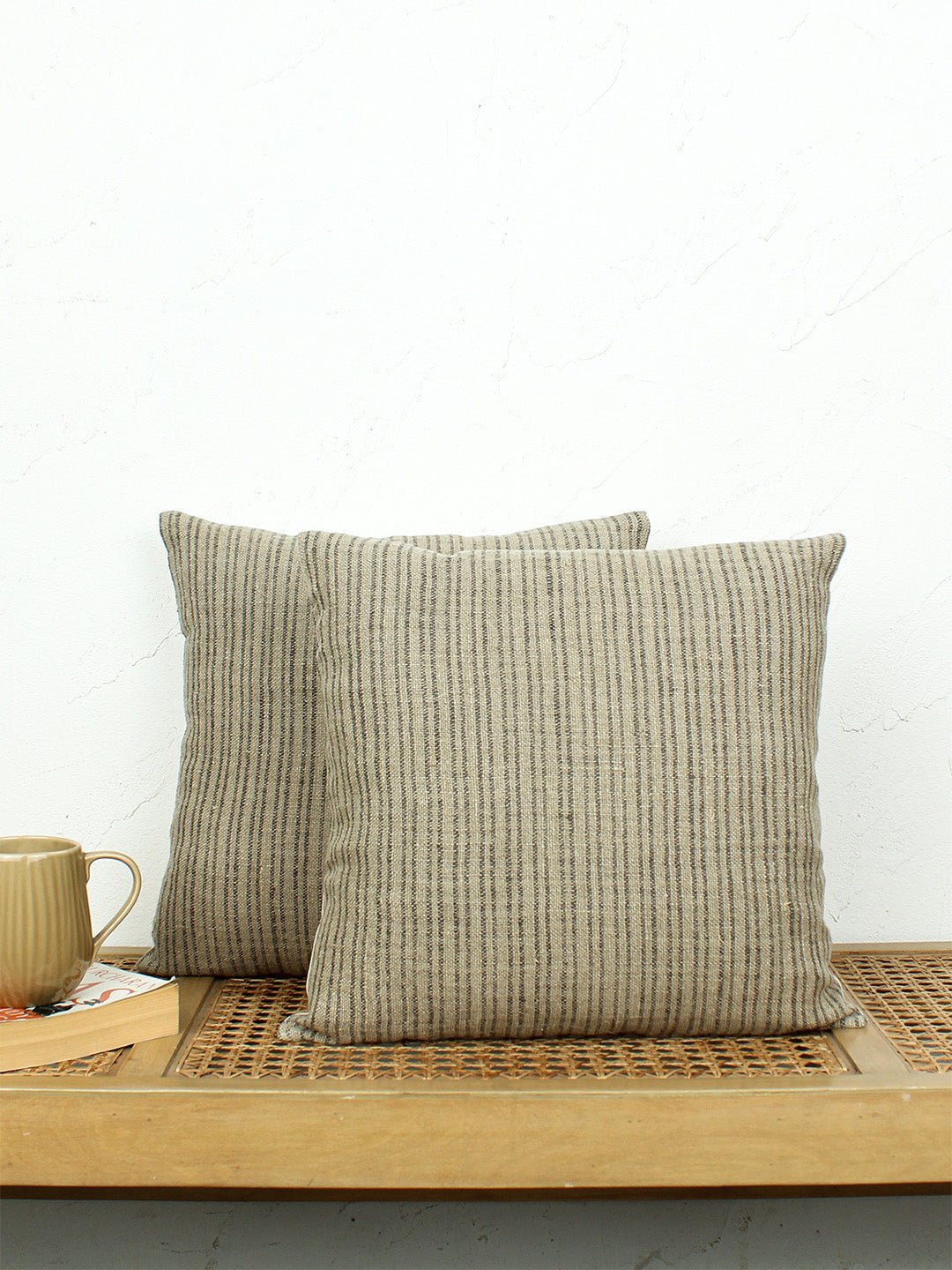 Pinstripe Set Of 2 Cushion Covers - (Beige) - 40x40cm