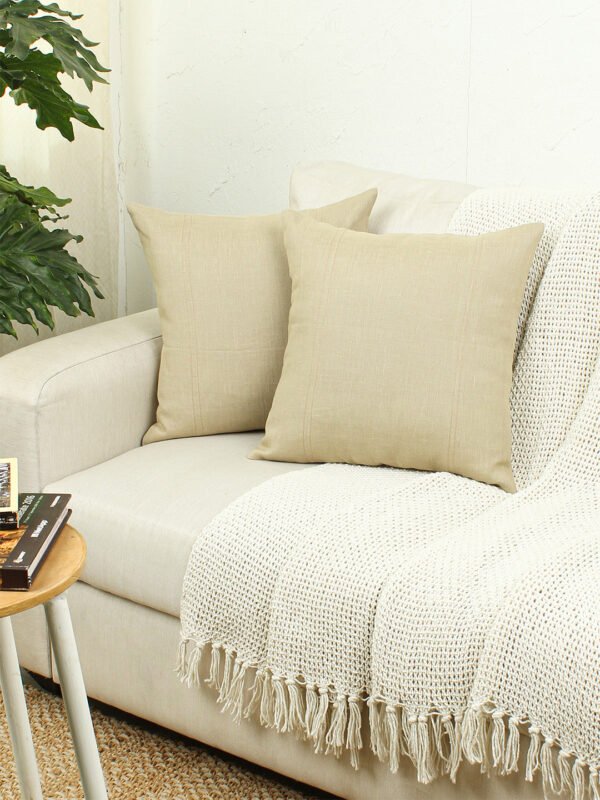 Saanjh Set Of 2 Cushion Covers – (Beige) – 40x40cm