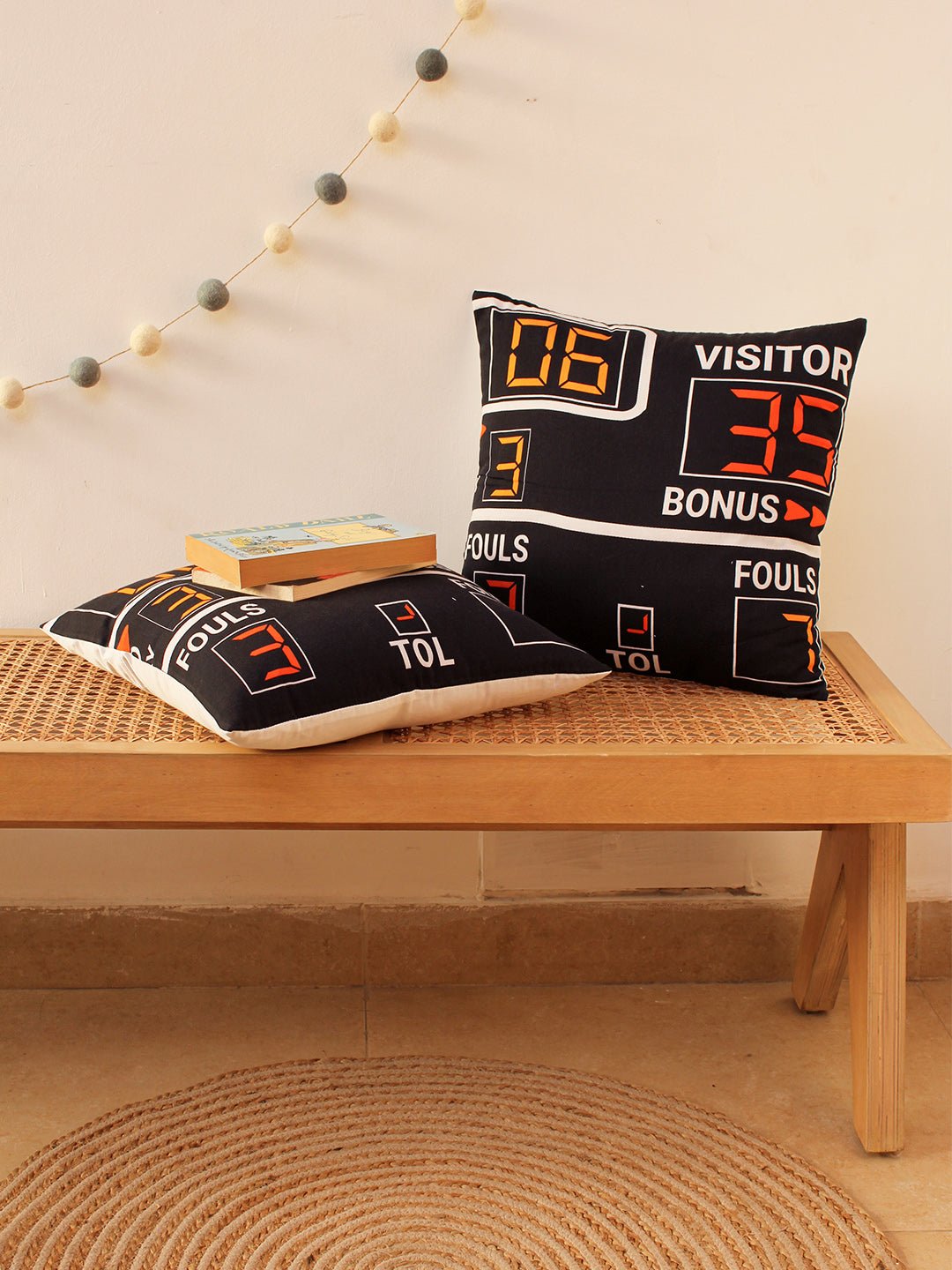 Score Board Puzzle B - Set Of 2 Shaped Cushions (Black)