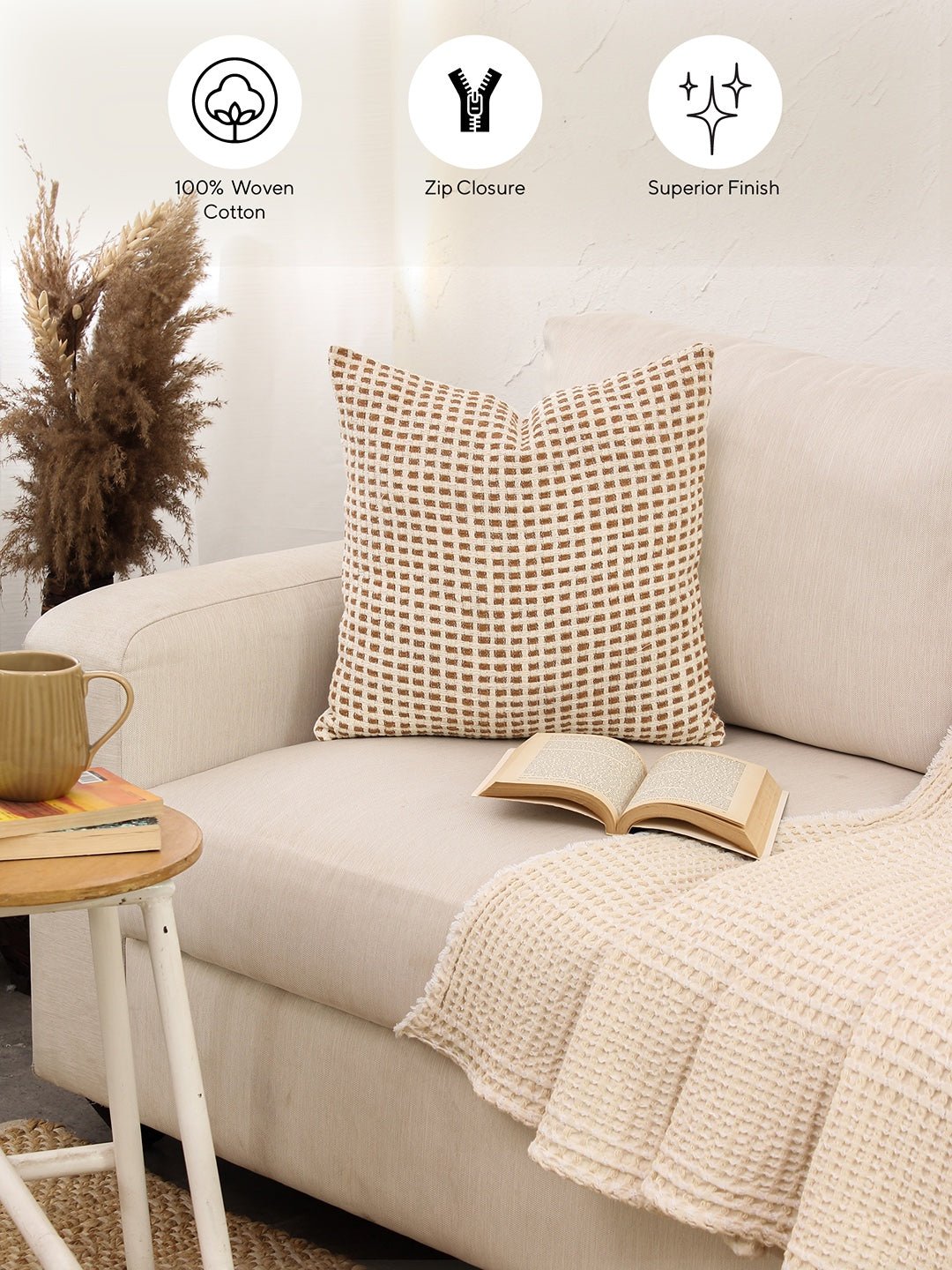 Girnar Set Of 2 Cushion Covers + 2 Cushion Fillers (Brown) - 40X40 cm