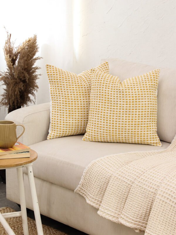 Girnar Set Of 2 Cushion Covers + 2 Cushion Fillers (Yellow) – 40X40 cm