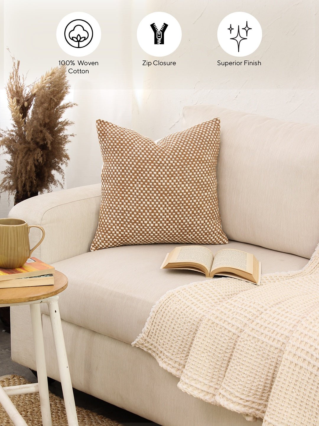 Vindhya Set Of 2 Cushion Covers + 2 Cushion Fillers (Brown) - 40X40 cm