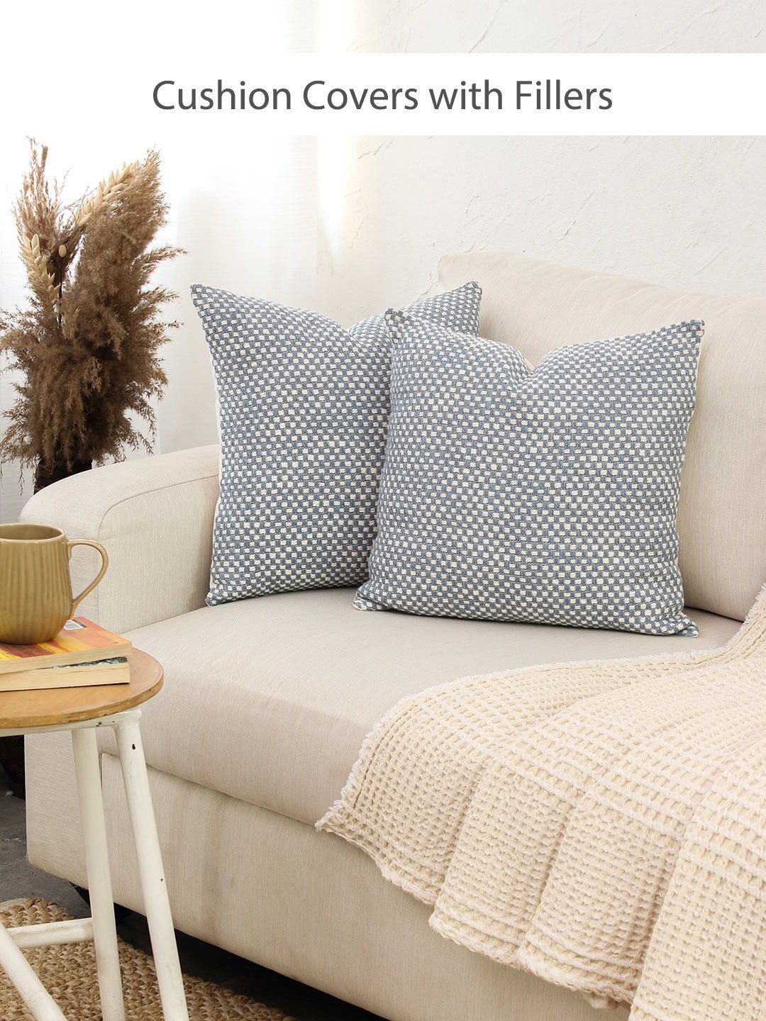 Vindhya Set Of 2 Cushion Covers + 2 Cushion Fillers (Dark Blue) - 40X40 cm