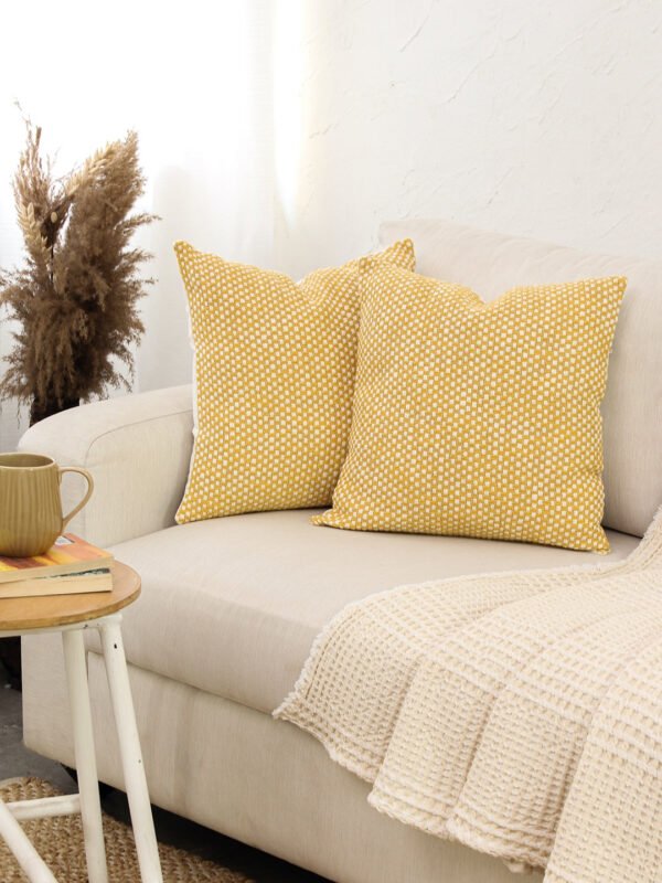 Vindhya Set Of 2 Cushion Covers + 2 Cushion Fillers (Yellow) – 40X40 cm