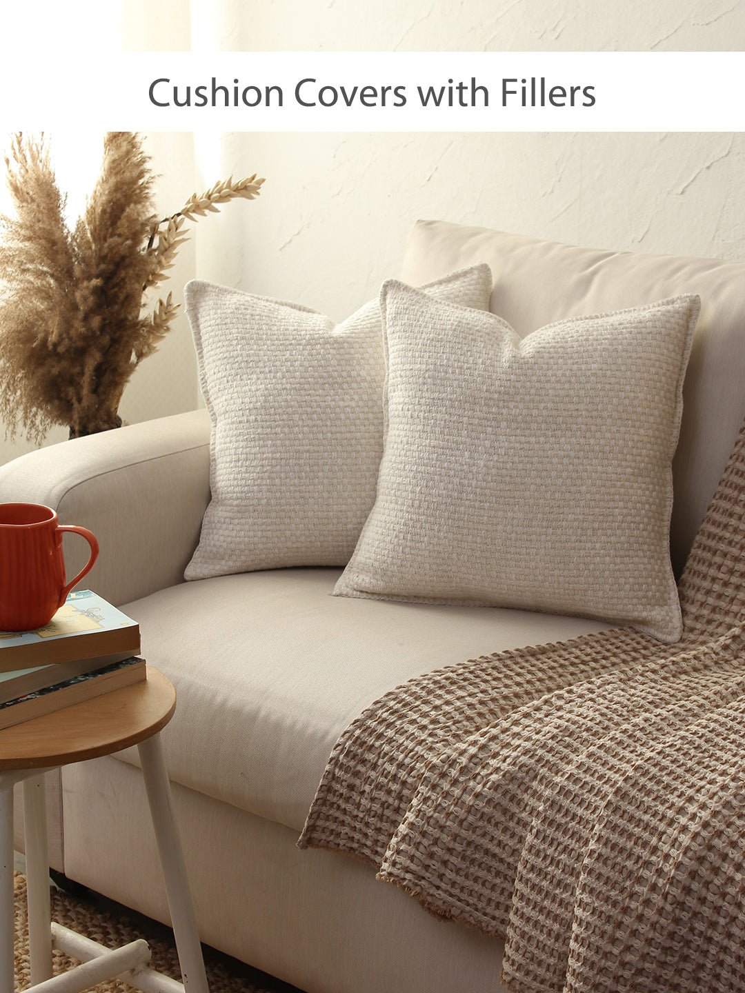 Vindhya Set Of 2 Cushion Covers + 2 Cushion Fillers (Natural) - 40X40 cm