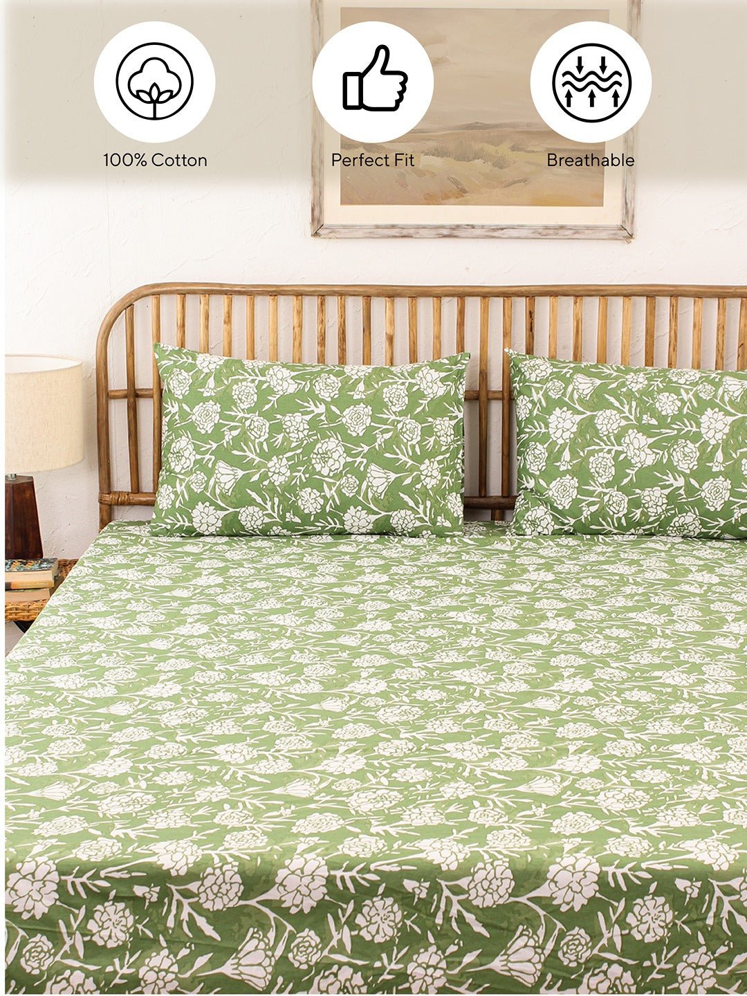Genda Phool Pillow Cover Set (Green)