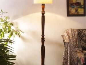 Off-White Cotton Wooden Floor Lamps
