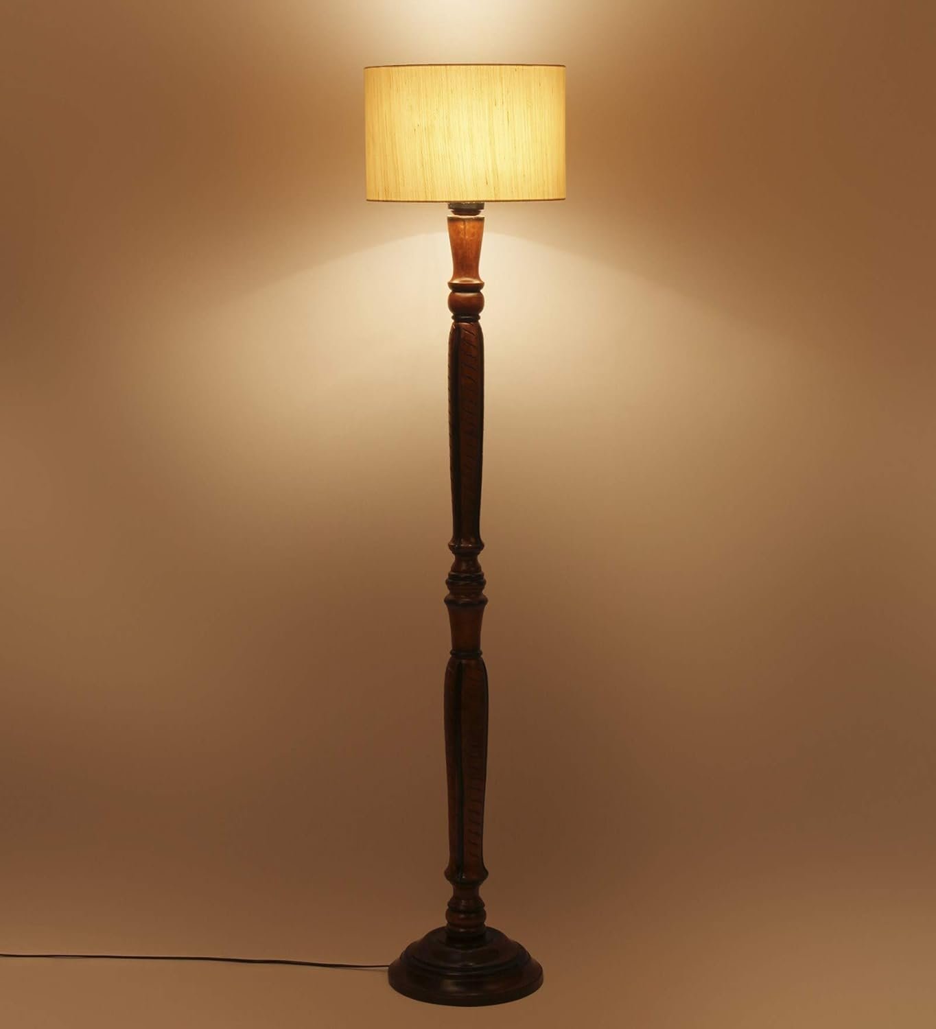 Off-White Cotton Wooden Floor Lamps